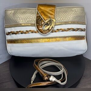 Sharif Gold and White Clutch/Shoulder Bag